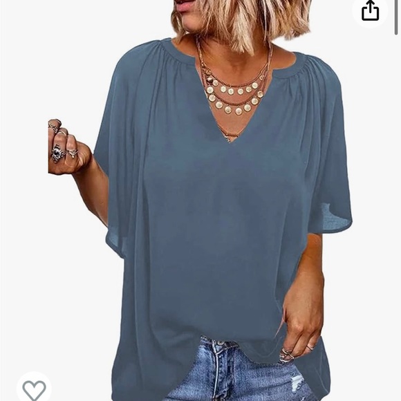 FOUR Women’s Chiffon Blouses Bell Sleeve Shirt Loose V Neck Pleated Tunic Top - Picture 6 of 7